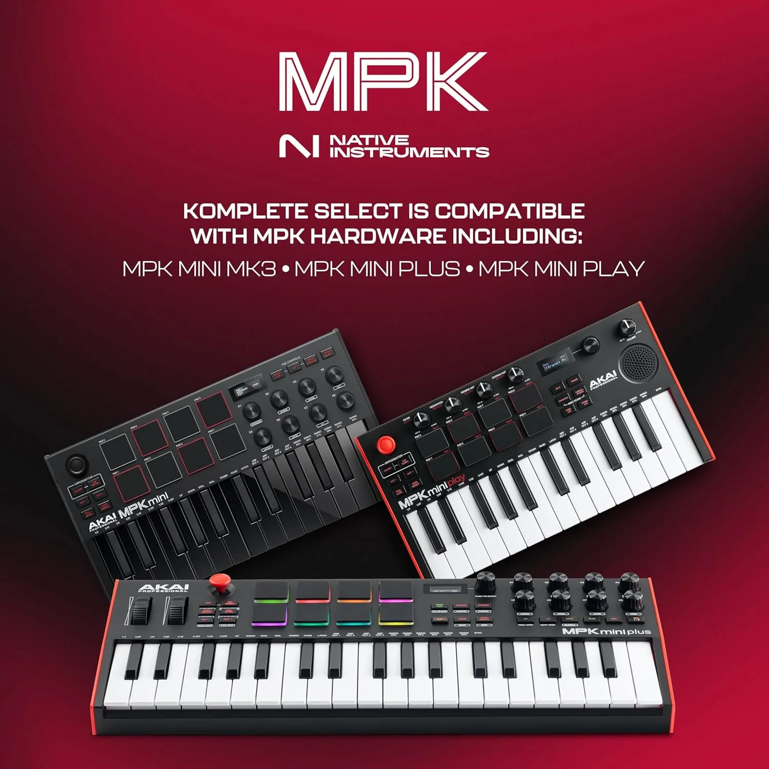 Akai Professional MPK Mini MK3 - 25 Key USB MIDI Keyboard Controller With 8 Backlit Drum Pads, 8 Knobs, Music Production Software and Native Instruments Sound Package (NKS Integration), Black