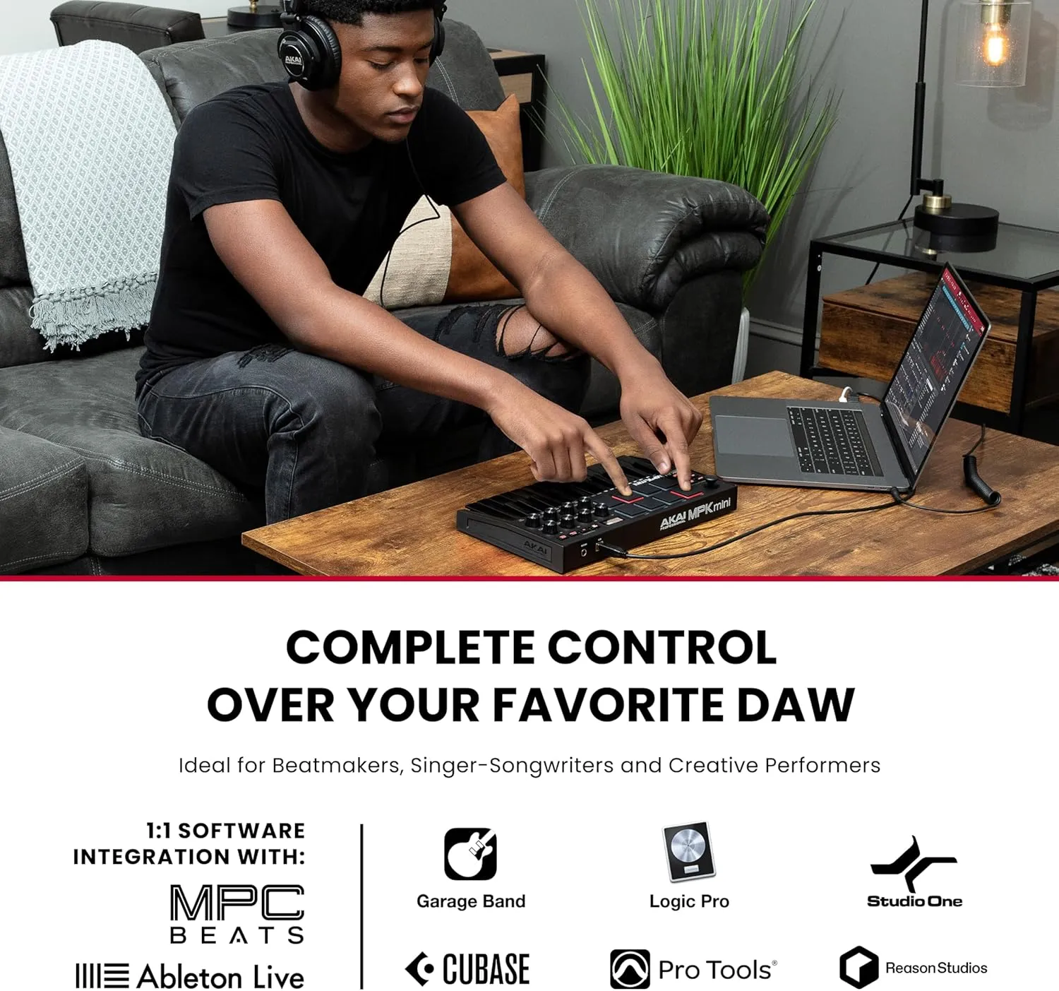 Akai Professional MPK Mini MK3 - 25 Key USB MIDI Keyboard Controller With 8 Backlit Drum Pads, 8 Knobs, Music Production Software and Native Instruments Sound Package (NKS Integration), Black