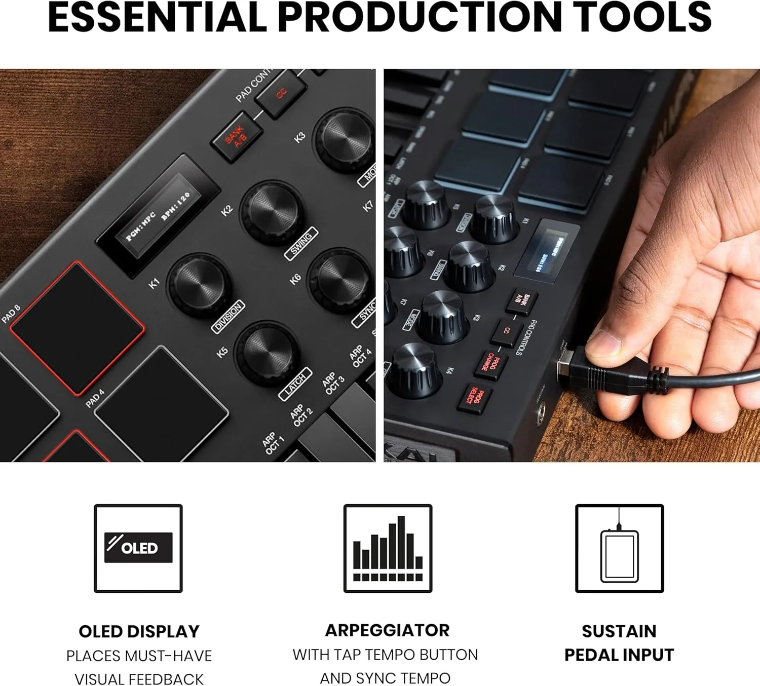 Akai Professional MPK Mini MK3 - 25 Key USB MIDI Keyboard Controller With 8 Backlit Drum Pads, 8 Knobs, Music Production Software and Native Instruments Sound Package (NKS Integration), Black