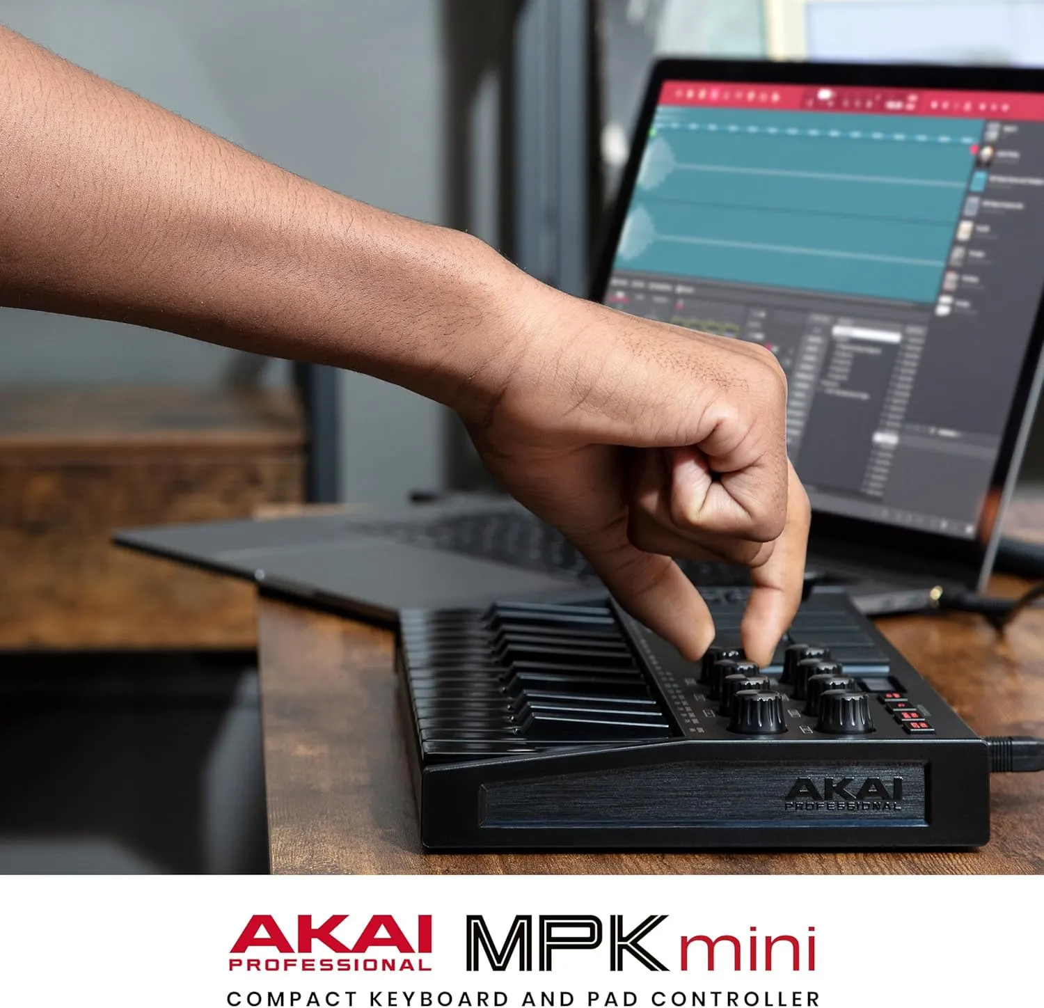 Akai Professional MPK Mini MK3 - 25 Key USB MIDI Keyboard Controller With 8 Backlit Drum Pads, 8 Knobs, Music Production Software and Native Instruments Sound Package (NKS Integration), Black