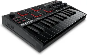 Akai Professional MPK Mini MK3 - 25 Key USB MIDI Keyboard Controller With 8 Backlit Drum Pads, 8 Knobs, Music Production Software and Native Instruments Sound Package (NKS Integration), Black