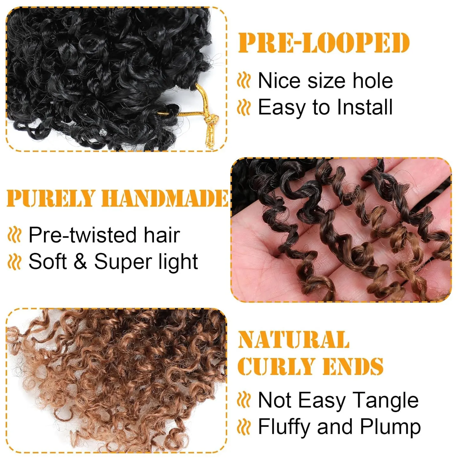 Aksice 12 Inch 8 Packs Yanky Twist Crochet Hair for Women Pre-looped Mini Twist Hair Bohemian Passion Twist Crochet Hair Boho Crochet Braids Synthetic (1B430)