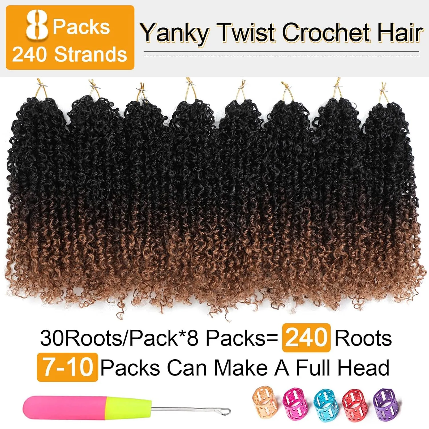 Aksice 12 Inch 8 Packs Yanky Twist Crochet Hair for Women Pre-looped Mini Twist Hair Bohemian Passion Twist Crochet Hair Boho Crochet Braids Synthetic (1B430)