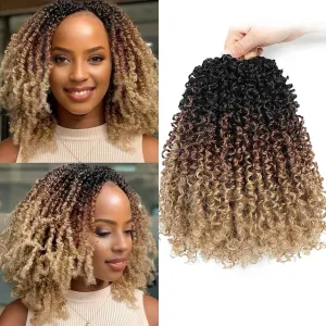 Aksice 8 Inch 8 Packs Yanky Twist Crochet Hair for Women Pre-looped Mini Twist Hair Bohemian Passion Twist Crochet Hair Boho Crochet Braids Synthetic (1B/30/27)