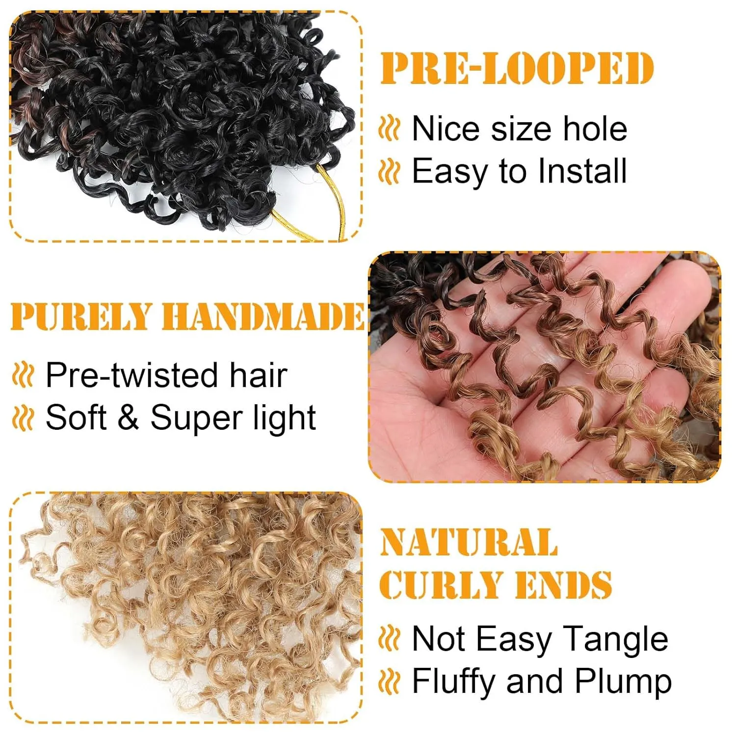 Aksice 8 Inch 8 Packs Yanky Twist Crochet Hair for Women Pre-looped Mini Twist Hair Bohemian Passion Twist Crochet Hair Boho Crochet Braids Synthetic (1B/30/27)