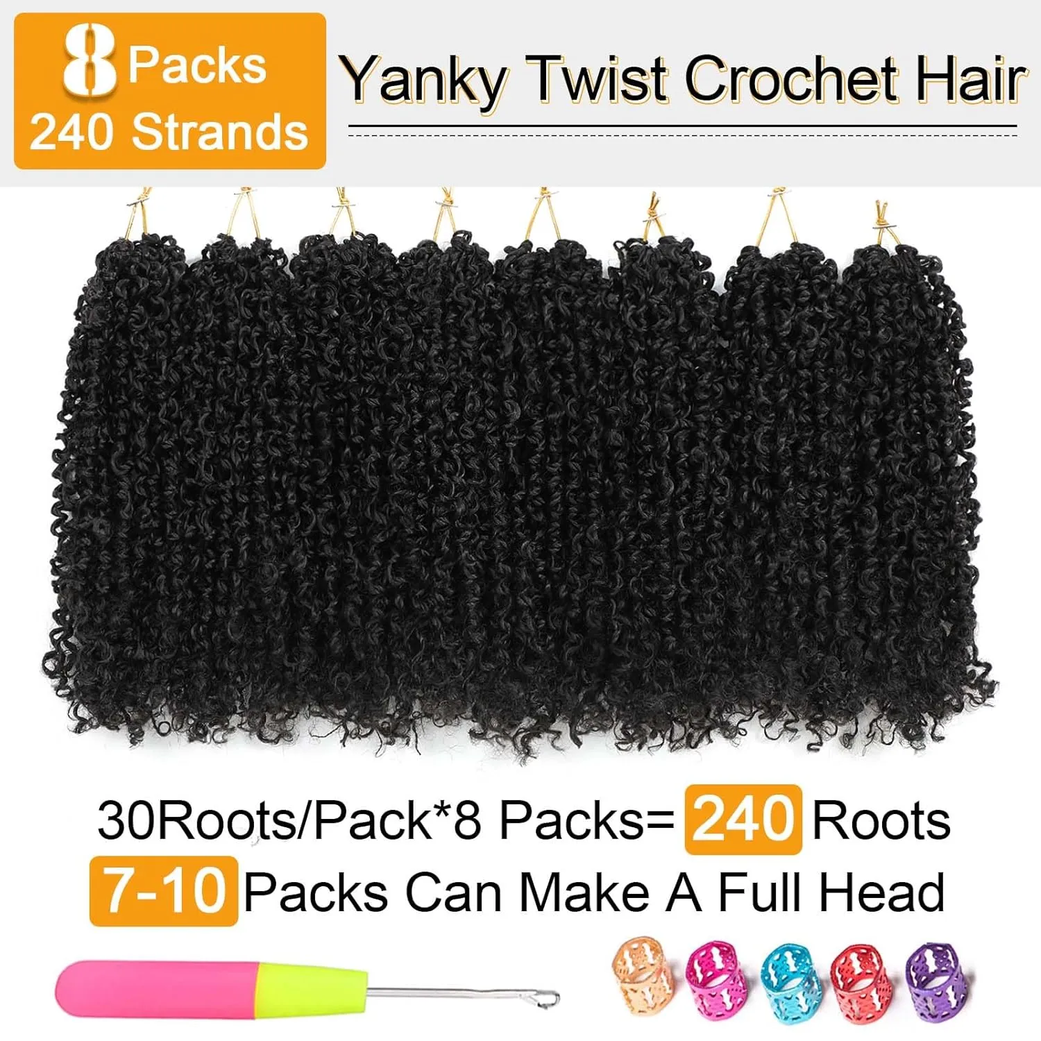 Aksice Pre-looped Yanky Twist Crochet Hair 10 Inch 8 Packs Bohemian Passion Twist Spring Mini Twist Crochet Hair for Black Women Boho Crochet Braids Synthetic (1B#)