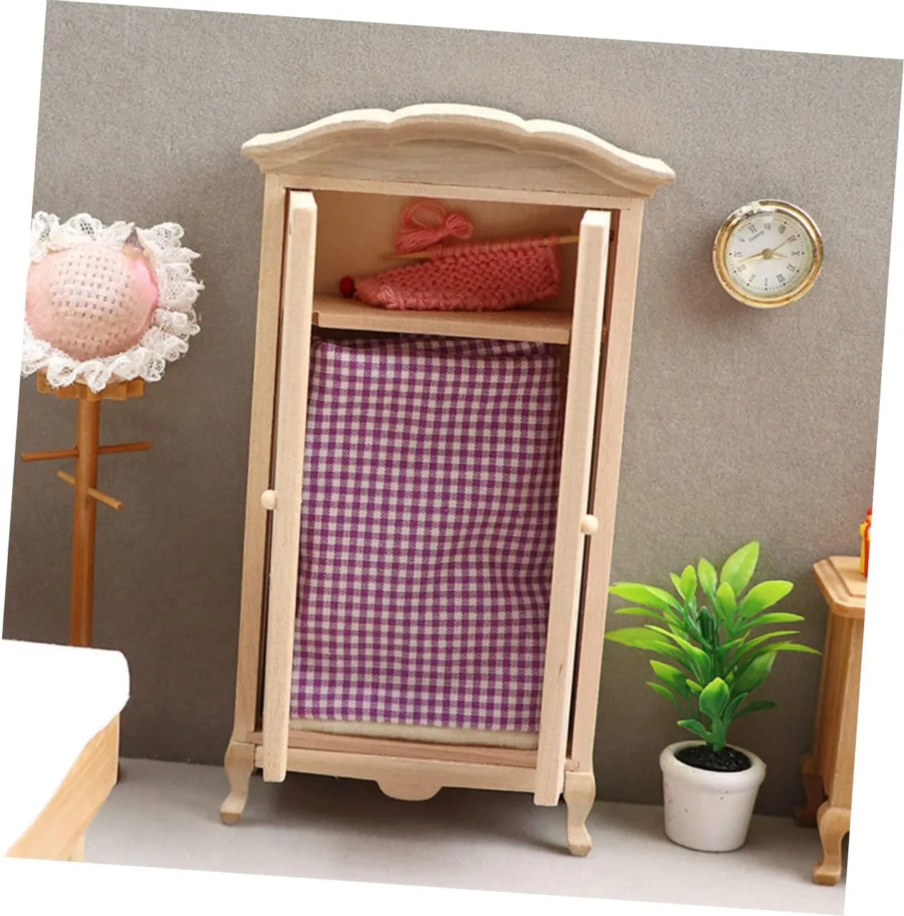 Alasum 4pcs Mini Furniture Wooden Wardrobe Decor for Dollhouse Scale Closet Model Cute Tiny Furniture for Boys and Girls Room Home Adornment for