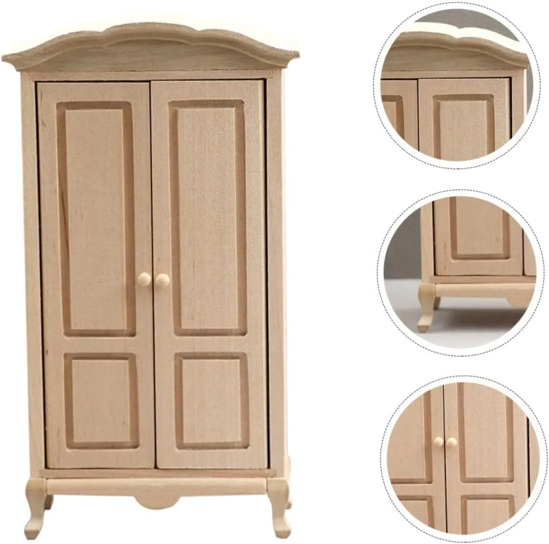 Alasum 4pcs Mini Furniture Wooden Wardrobe Decor for Dollhouse Scale Closet Model Cute Tiny Furniture for Boys and Girls Room Home Adornment for