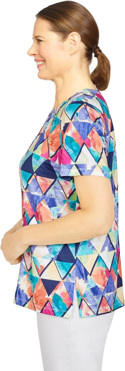 Alfred Dunner Women's Kaleidoscope Diamond Print Top