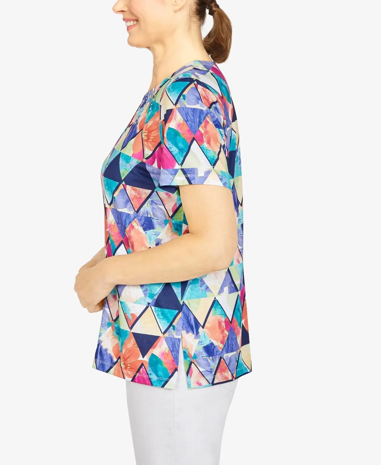 Alfred Dunner Women's Kaleidoscope Diamond Print Top