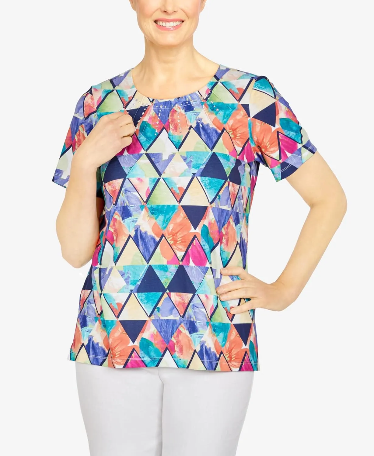 Alfred Dunner Women's Kaleidoscope Diamond Print Top