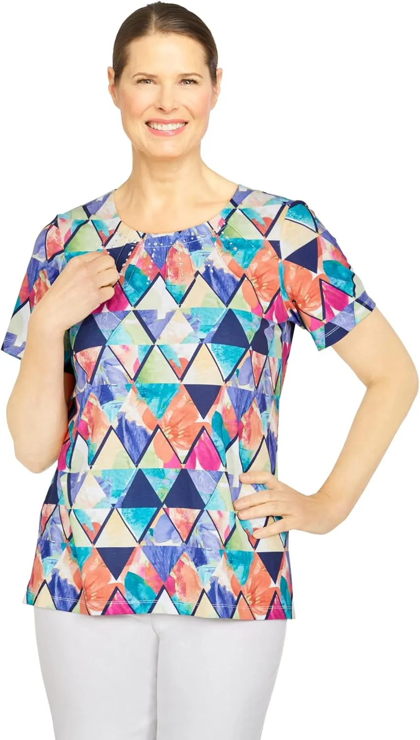 Alfred Dunner Women's Kaleidoscope Diamond Print Top