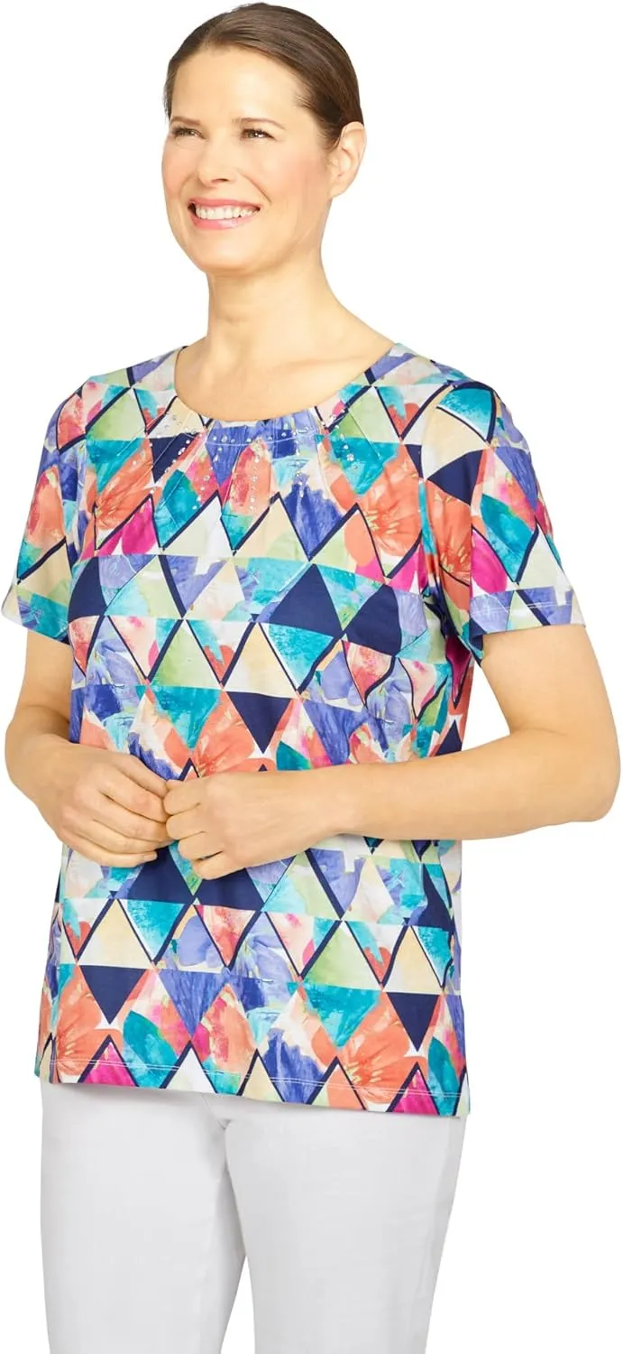 Alfred Dunner Women's Kaleidoscope Diamond Print Top