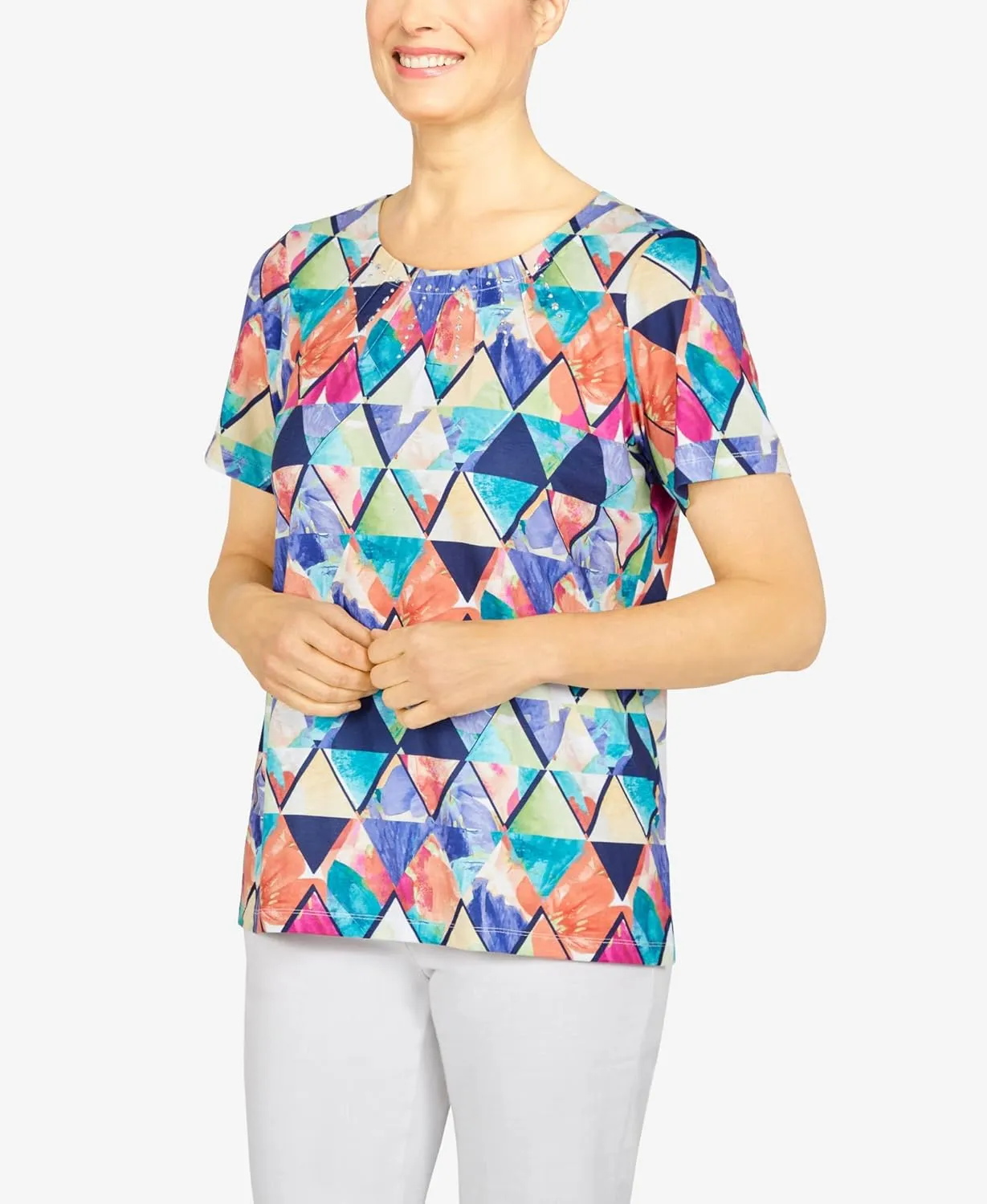 Alfred Dunner Women's Kaleidoscope Diamond Print Top