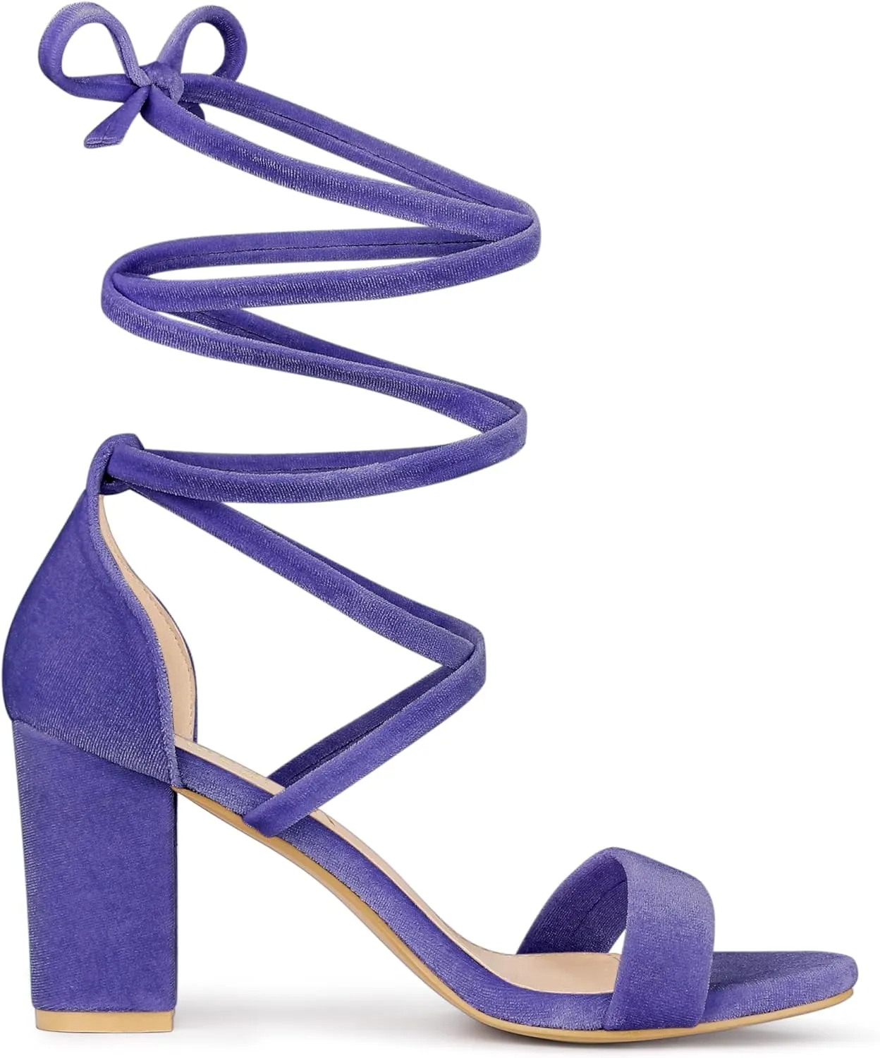 Allegra K Women's Faux Velvet Lace Up Chunky Heel Strappy Sandals