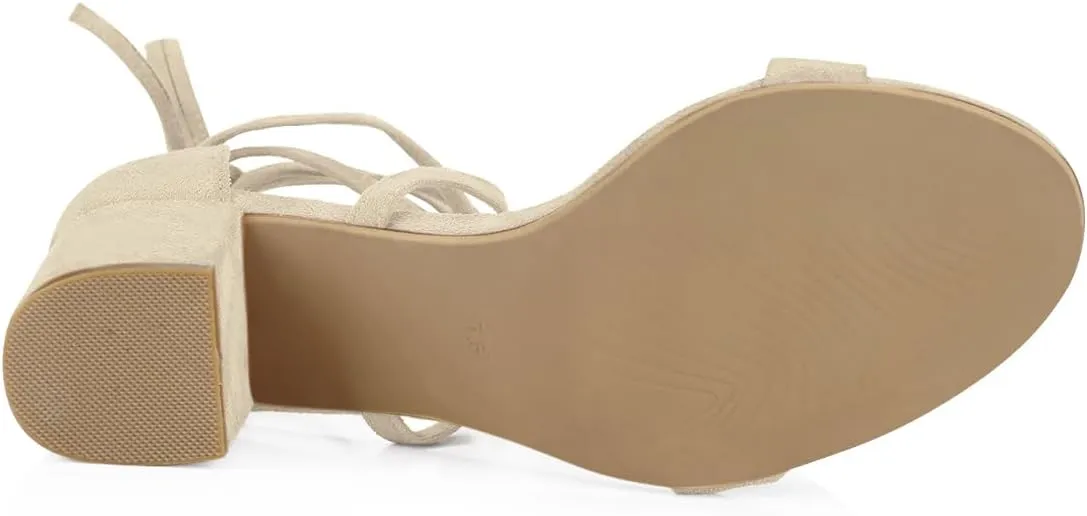 Allegra K Women's Open Toe Lace Up Mid Chunky Heeled Sandals