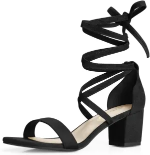 Allegra K Women's Open Toe Lace Up Mid Chunky Heeled Sandals