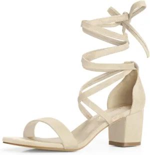 Allegra K Women's Open Toe Lace Up Mid Chunky Heeled Sandals