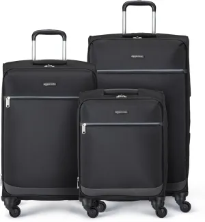 Amazon Basics 3-Piece Set (21", 25", 30"), Softside Suitcases With Wheels, With Four 360-Degree Multi-directional Spinner Wheels, Expandable Space, Zippered Pocket and Straps, Telescopic Handle, Black