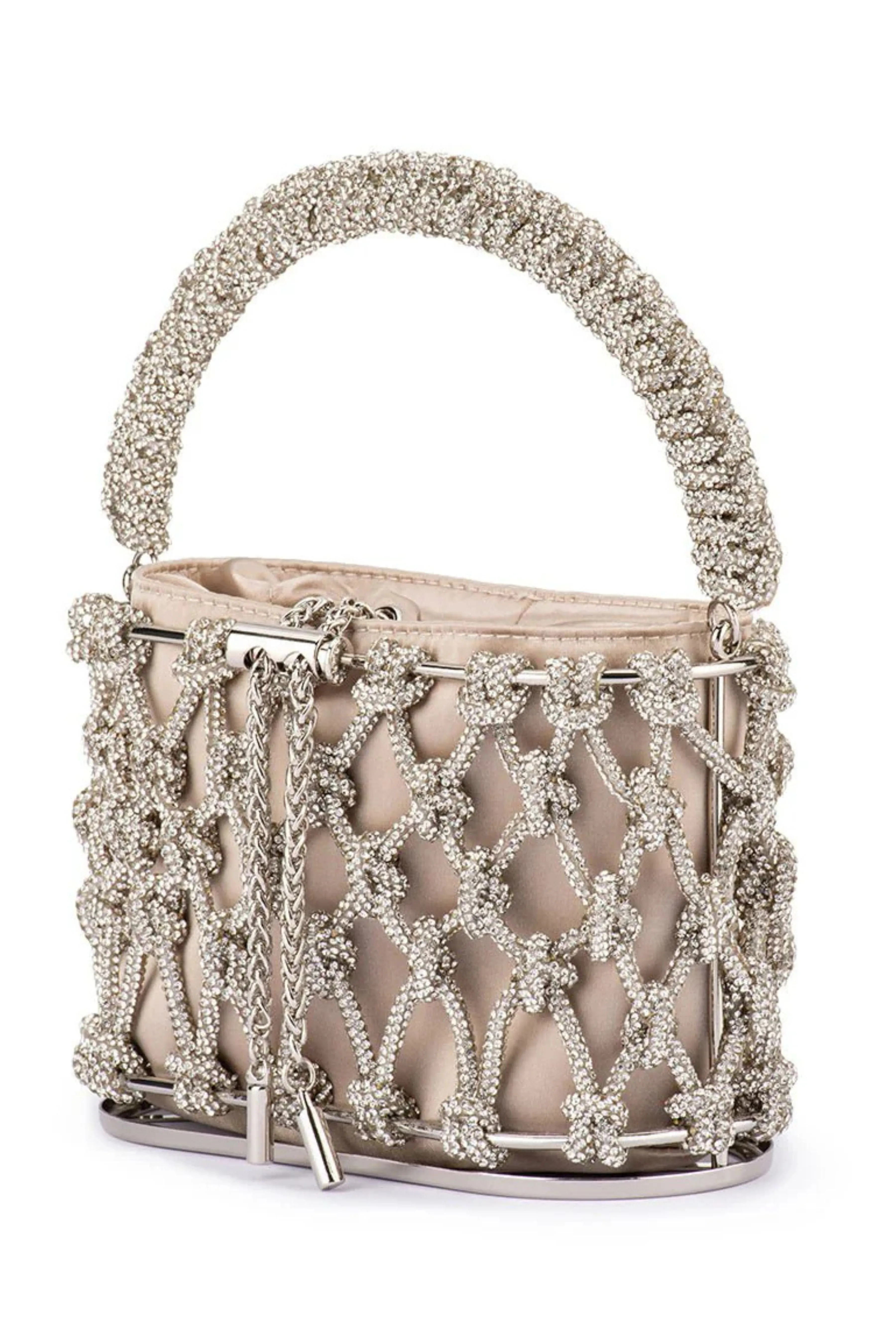 Amelia Crystal Cage Bag - Natural Silver