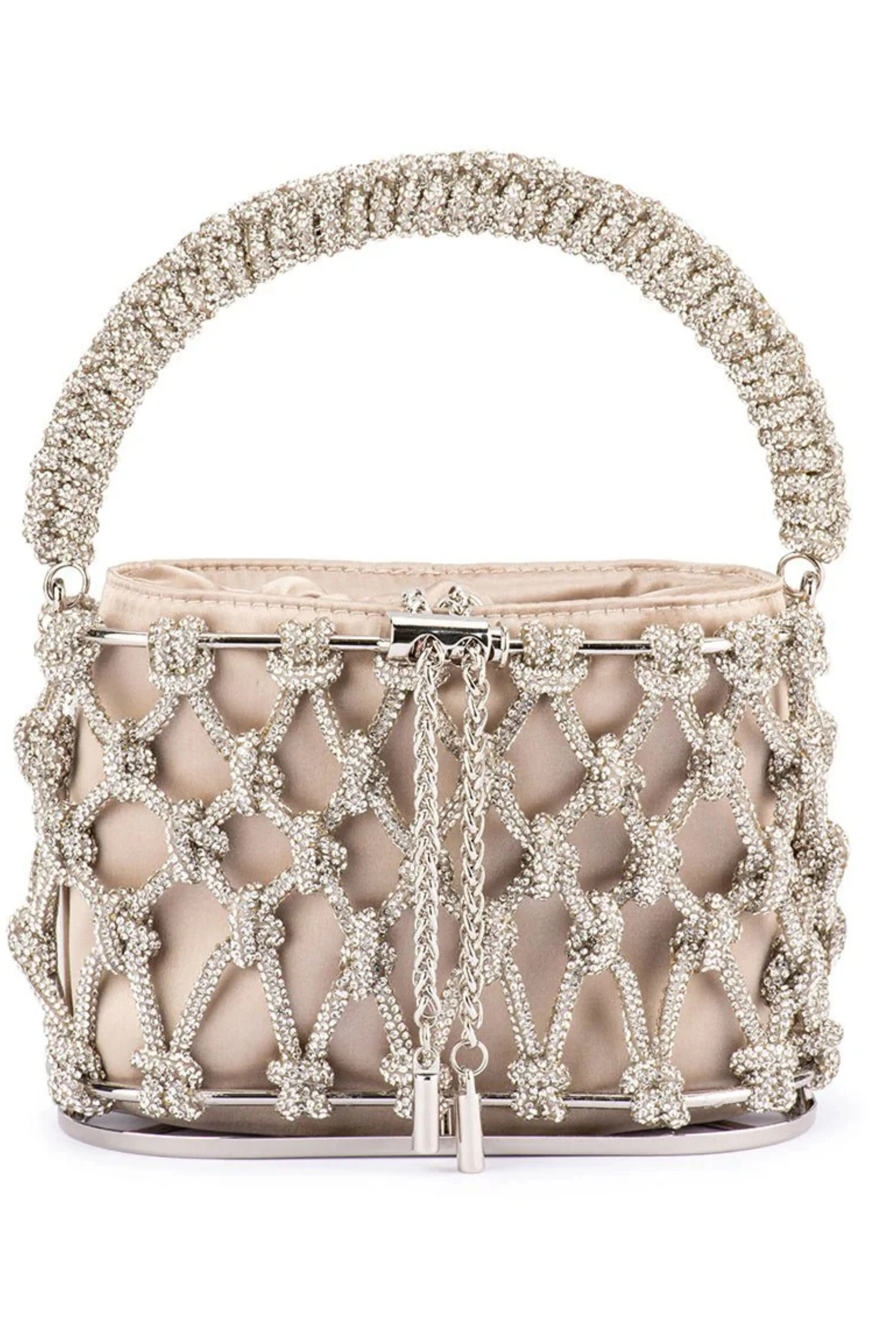 Amelia Crystal Cage Bag - Natural Silver