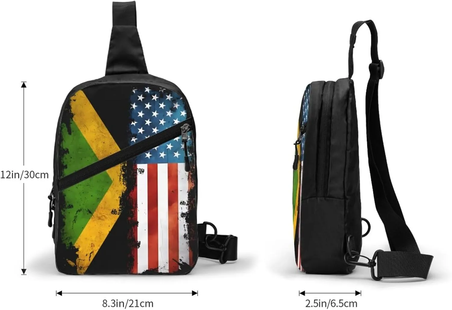 American Flag And Jamaican Flag Portable Crossbody Bag Foldable Sling Bags Sports Gym Chest Daypack Reusable Shoulder Backpack Casual Diagonally Rucksack Fanny Packs