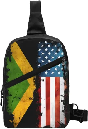 American Flag And Jamaican Flag Portable Crossbody Bag Foldable Sling Bags Sports Gym Chest Daypack Reusable Shoulder Backpack Casual Diagonally Rucksack Fanny Packs