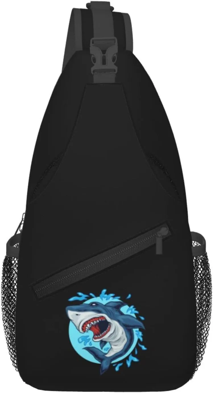 Angry Shark Crossbody Bags For Women Men Chest Backpack Gym Shoulder Bag Travel Outdoor Sports Casual Crossbody Bags