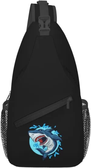 Angry Shark Crossbody Bags For Women Men Chest Backpack Gym Shoulder Bag Travel Outdoor Sports Casual Crossbody Bags