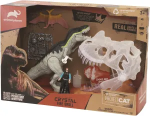 Animal Planet Crystal Fire Skull Dinosaur Playset – Light-Up T. Rex with Roar & Smoke Effect, Action Figures & Accessories for Kids Age 3 