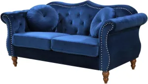 Anna1 Chesterfield Velvet Couches for Living Room, Button Tufted Luxury Upholstery with Rolled Arms, High-Density Foam, Durable Wood Frame, 65.5" Loveseat, Blue De France