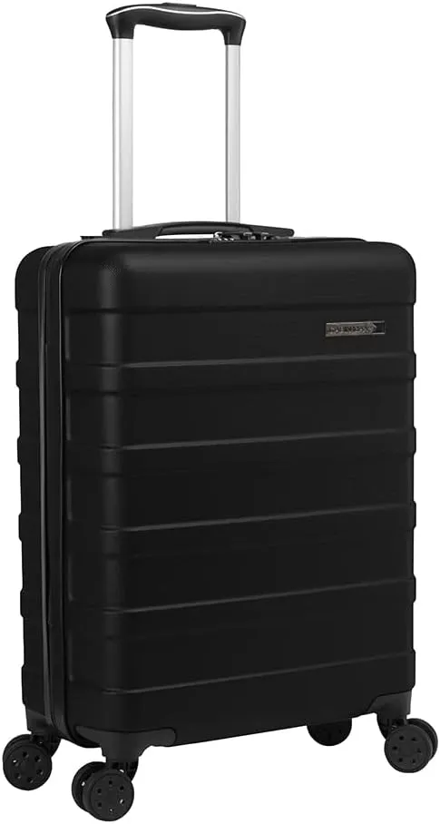 Anode 44L 55x40x20cm (22x16x8inch) Carry On Hand Luggage Suitcase - Lightweight, Hard Shell, 4 Wheels, 3 Digit Combination Lock (Black)