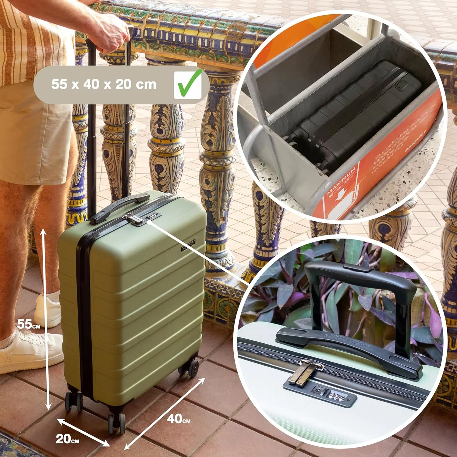 Anode 44L 55x40x20cm (22x16x8inch) Carry On Hand Luggage Suitcase - Lightweight, Hard Shell, 4 Wheels, 3 Digit Combination Lock (Black)
