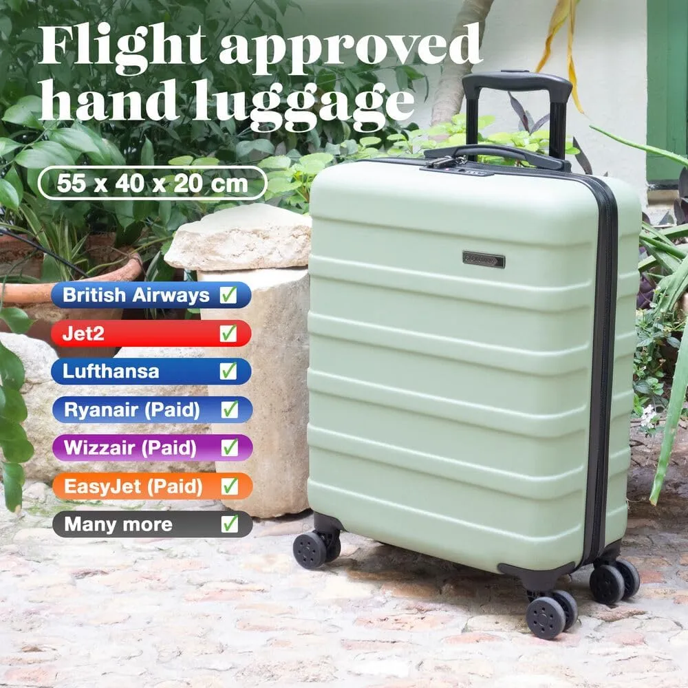 Anode 44L 55x40x20cm (22x16x8inch) Carry On Hand Luggage Suitcase - Lightweight, Hard Shell, 4 Wheels, 3 Digit Combination Lock (Black)