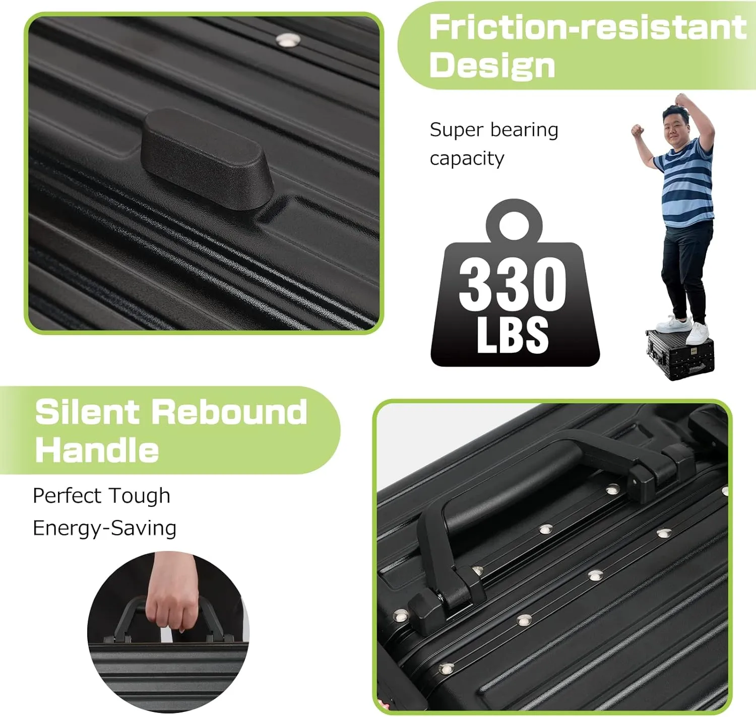 AnyZip Carry On Luggage - Aluminium Frame, PC ABS Hard Shell, Suitcases with Wheels, TSA Lock, No Zipper - 20in Black