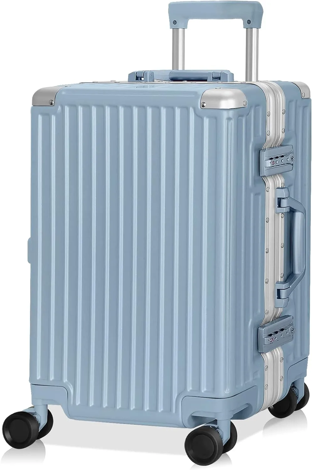 AnyZip Carry On Luggage - Aluminium Frame, PC ABS Hard Shell, Suitcases with Wheels, TSA Lock, No Zipper - 20in Haze Blue