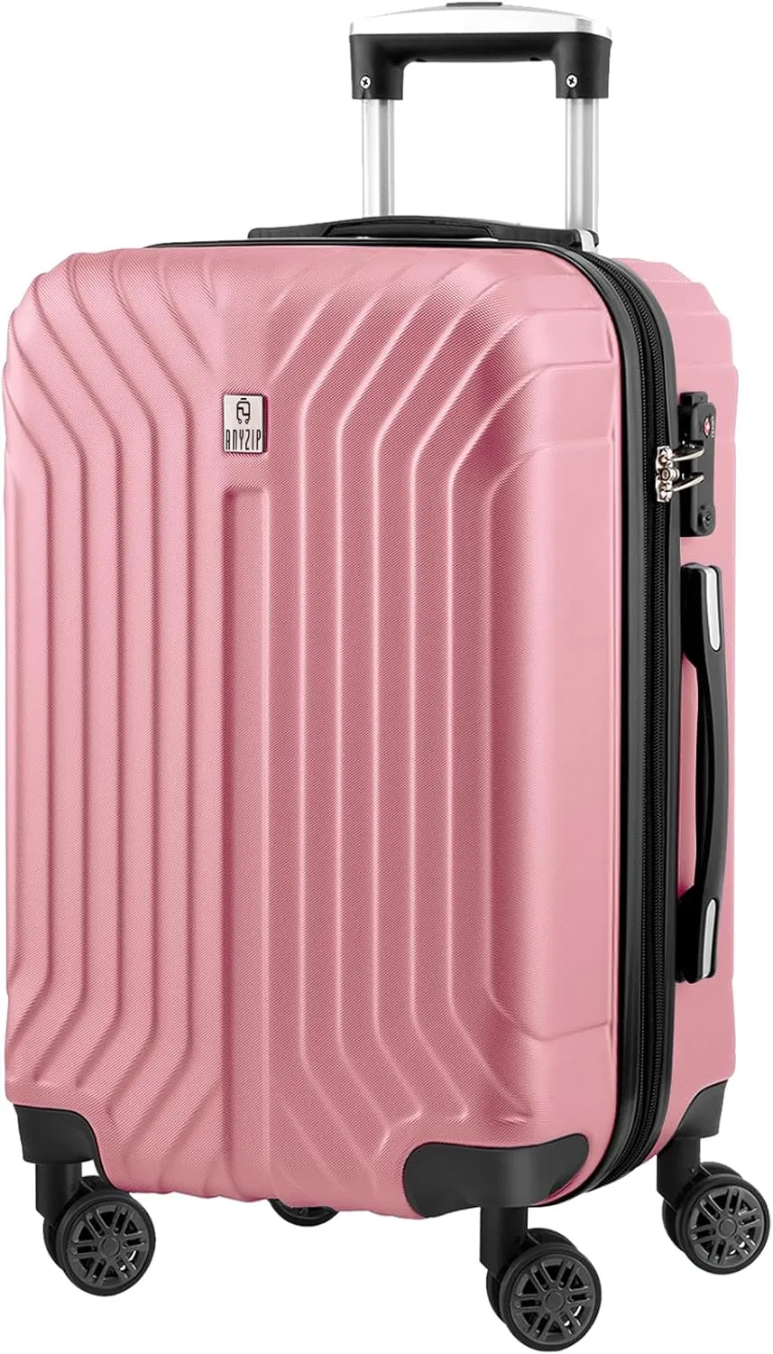 AnyZip Expandable Carry On Luggage, 20 Inch Hard Shell Travel Suitcase,Rolling Lightweight Suitcases with Wheels TSA Lock (Pink)