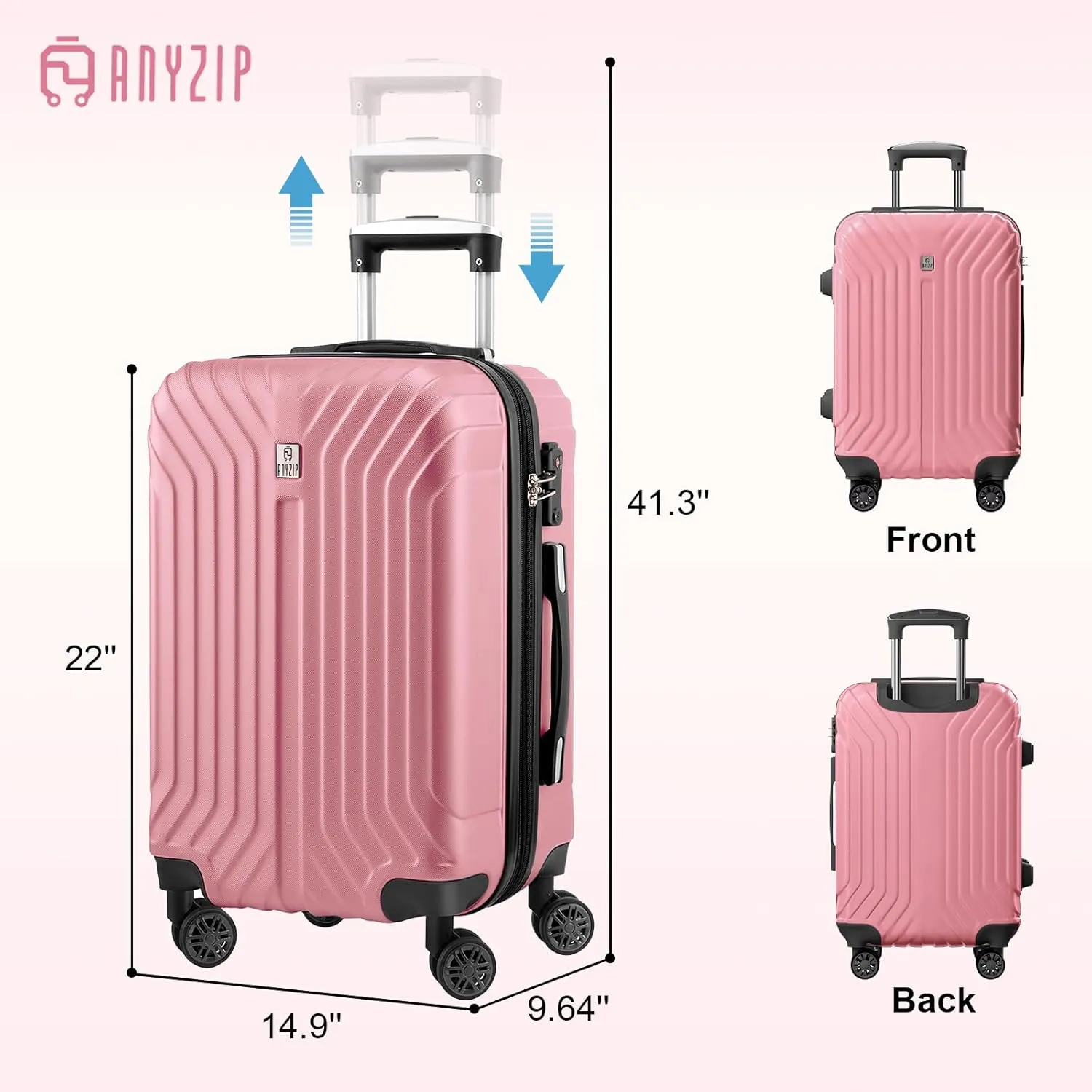 AnyZip Expandable Carry On Luggage, 20 Inch Hard Shell Travel Suitcase,Rolling Lightweight Suitcases with Wheels TSA Lock (Pink)