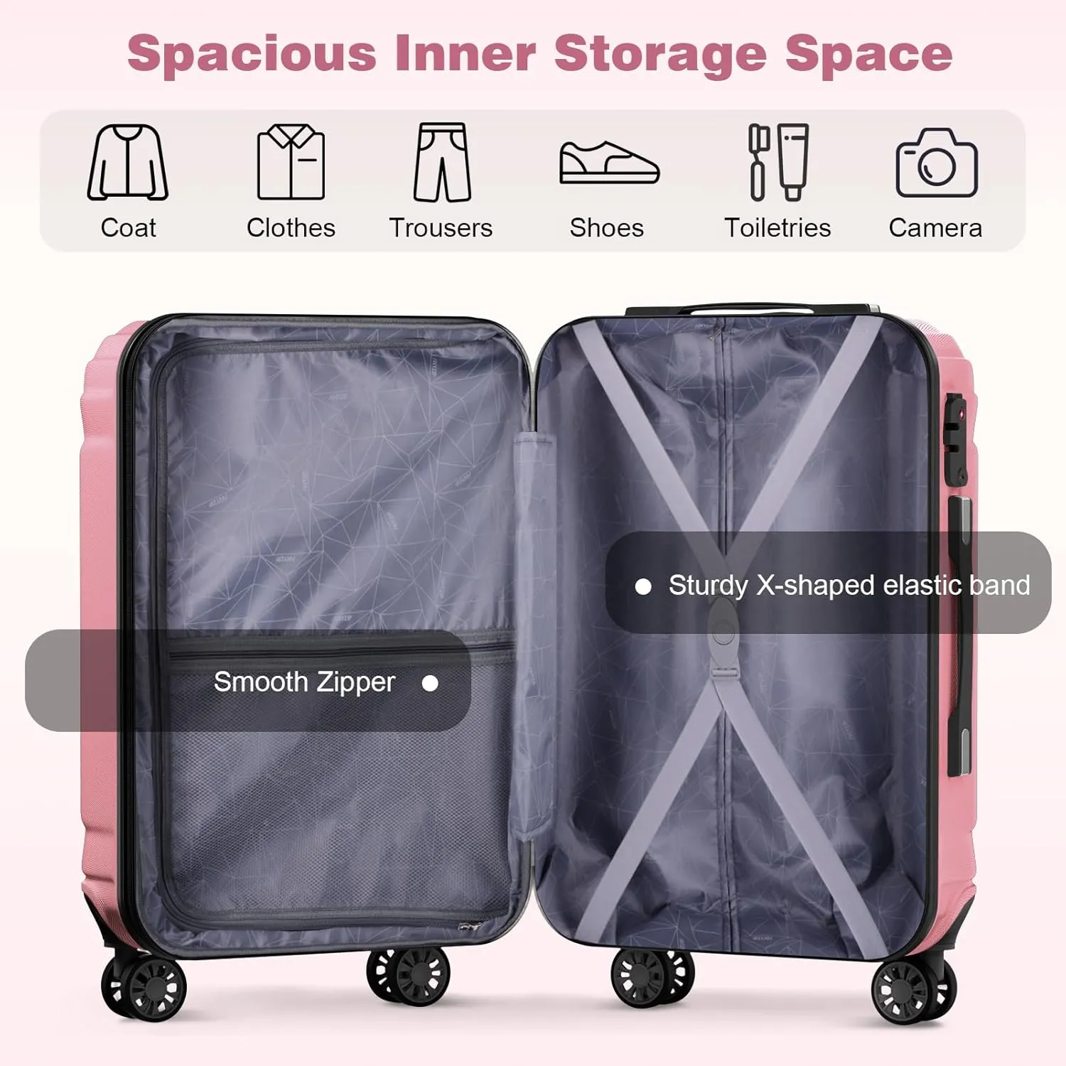 AnyZip Expandable Carry On Luggage, 20 Inch Hard Shell Travel Suitcase,Rolling Lightweight Suitcases with Wheels TSA Lock (Pink)