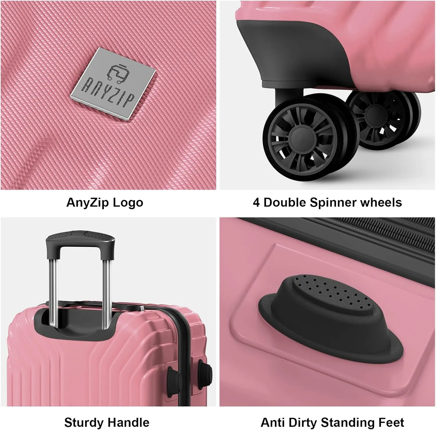 AnyZip Expandable Carry On Luggage, 20 Inch Hard Shell Travel Suitcase,Rolling Lightweight Suitcases with Wheels TSA Lock (Pink)