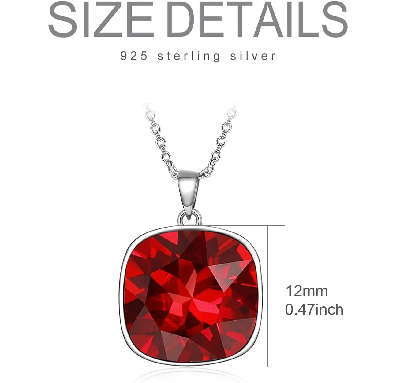 AOBOCO Cushion Cut Square Crystal Necklace Embellished with Crystals from Austria, Hypoallergenic Sterling Silver Pendant Necklace, Fine Anniversary Birthday Jewelry Gifts for Women