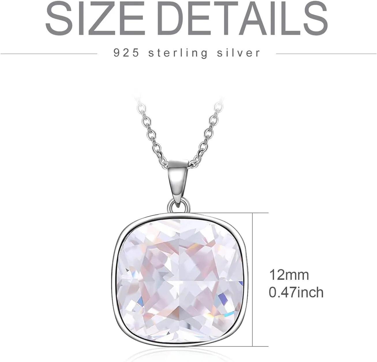 AOBOCO Cushion Cut Square Crystal Necklace Embellished with Crystals from Austria, Hypoallergenic Sterling Silver Pendant Necklace, Fine Anniversary Birthday Jewelry Gifts for Women