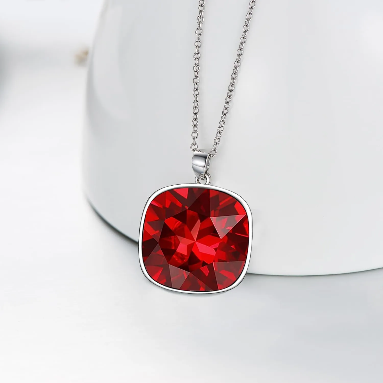 AOBOCO Cushion Cut Square Crystal Necklace Embellished with Crystals from Austria, Hypoallergenic Sterling Silver Pendant Necklace, Fine Anniversary Birthday Jewelry Gifts for Women
