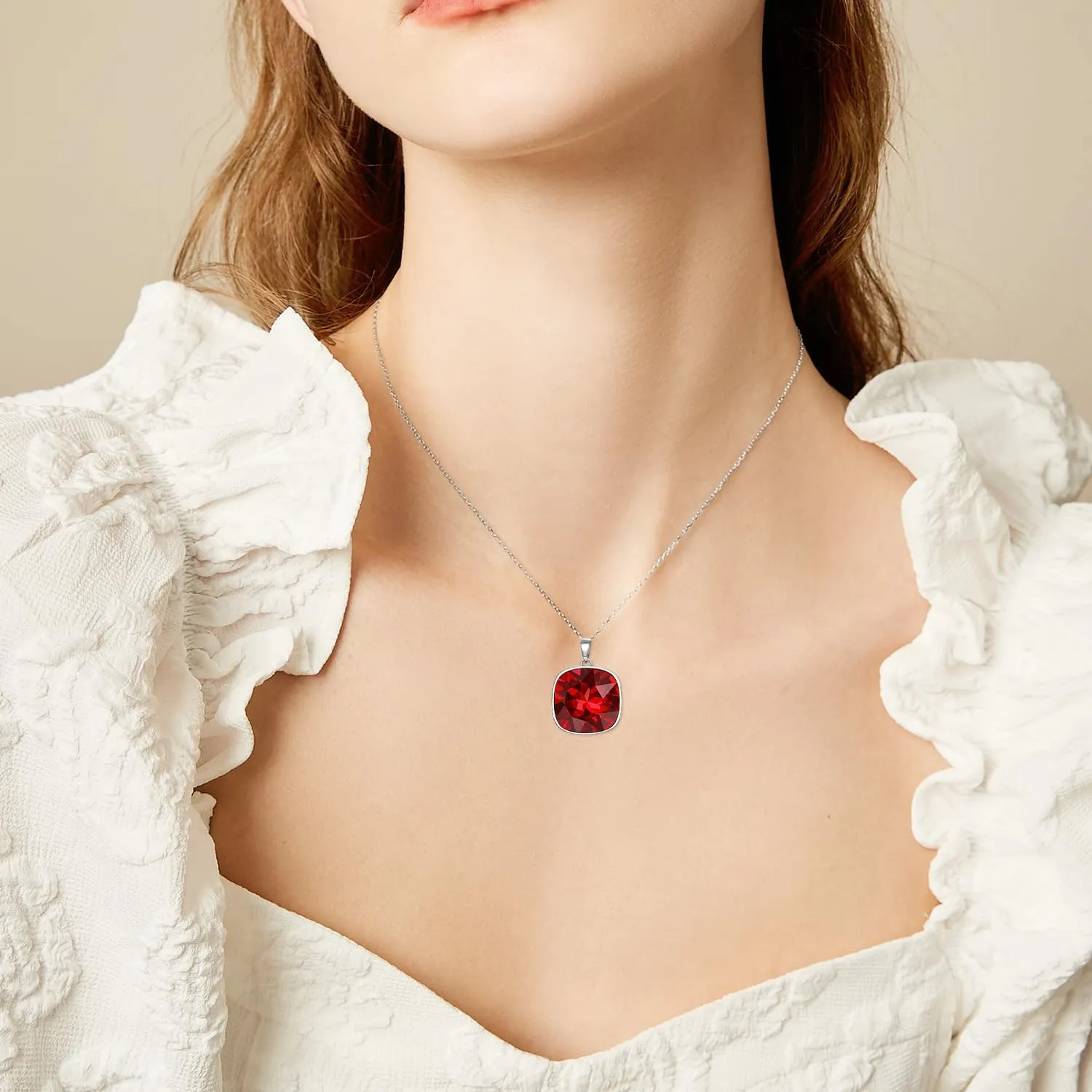 AOBOCO Cushion Cut Square Crystal Necklace Embellished with Crystals from Austria, Hypoallergenic Sterling Silver Pendant Necklace, Fine Anniversary Birthday Jewelry Gifts for Women