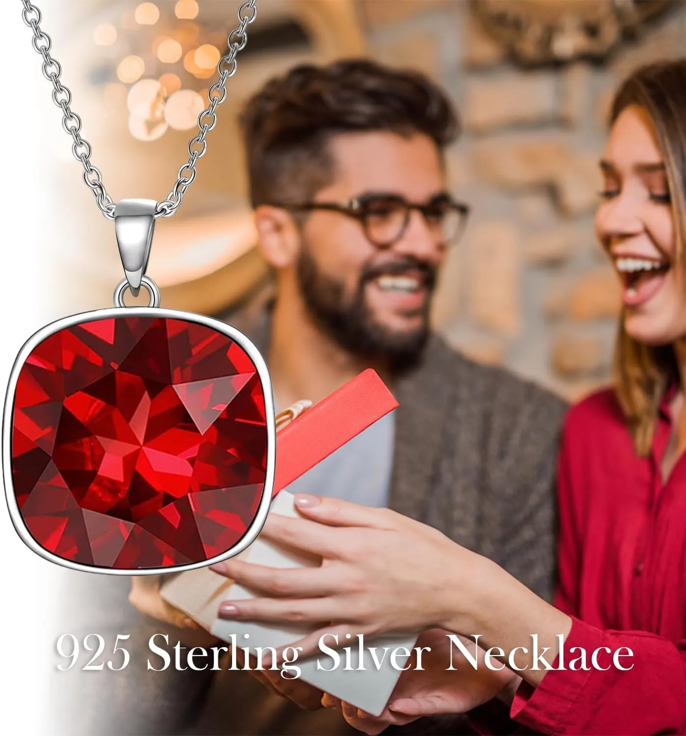 AOBOCO Cushion Cut Square Crystal Necklace Embellished with Crystals from Austria, Hypoallergenic Sterling Silver Pendant Necklace, Fine Anniversary Birthday Jewelry Gifts for Women