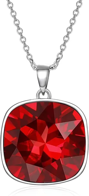 AOBOCO Cushion Cut Square Crystal Necklace Embellished with Crystals from Austria, Hypoallergenic Sterling Silver Pendant Necklace, Fine Anniversary Birthday Jewelry Gifts for Women