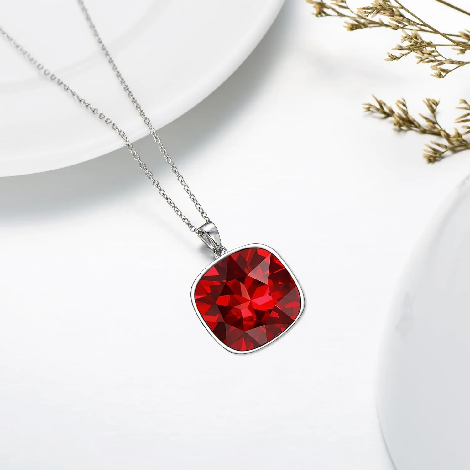 AOBOCO Cushion Cut Square Crystal Necklace Embellished with Crystals from Austria, Hypoallergenic Sterling Silver Pendant Necklace, Fine Anniversary Birthday Jewelry Gifts for Women