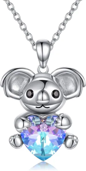 AOBOCO Cute Giraffe Necklace Sterling Silver Heart Pendant with Crystals from Austria - Elephant Koala Animal Pendant for Women