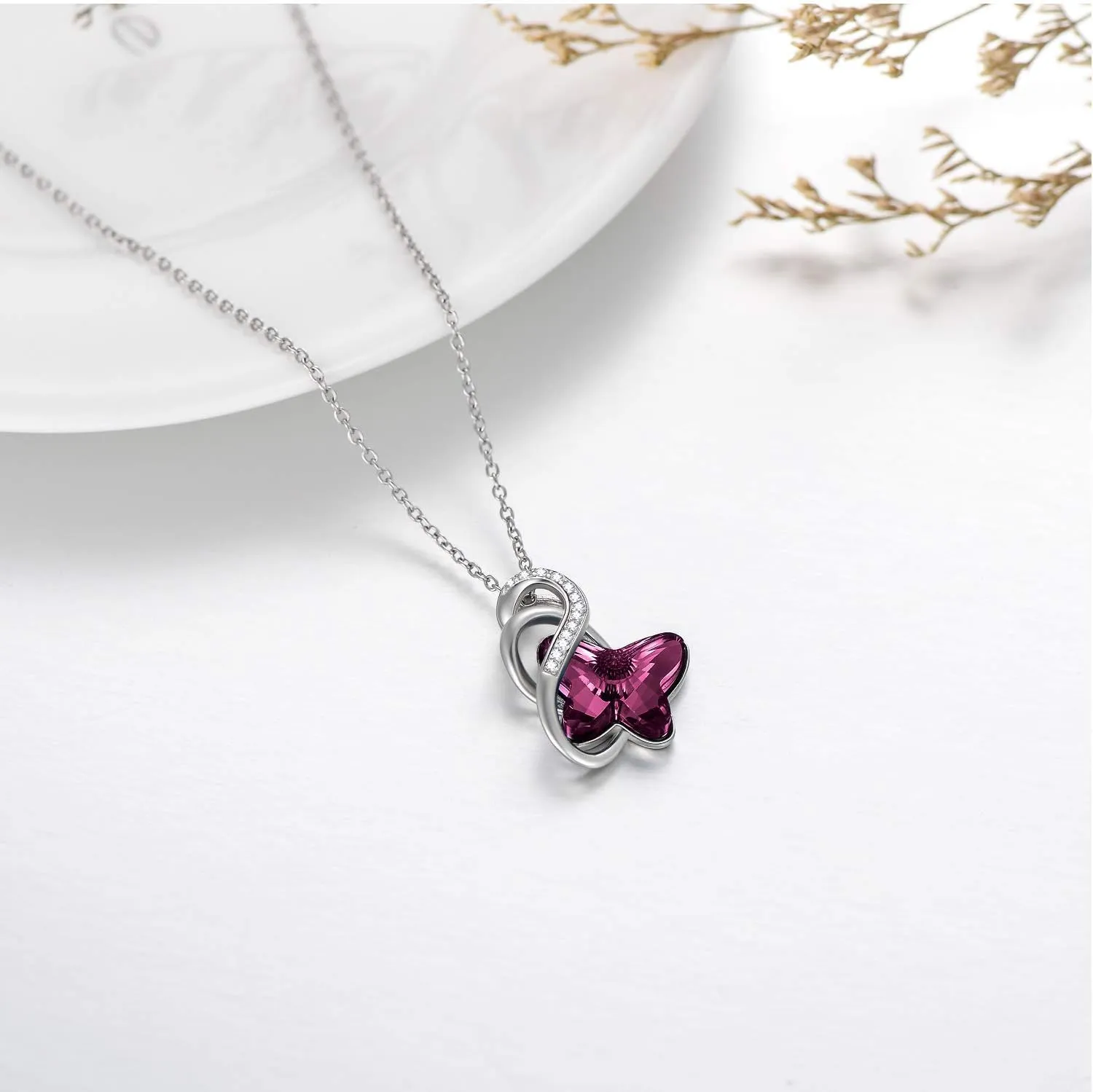 AOBOCO Sterling Silver Infinity Butterfly Pendant Necklace Embellished with Crystals from Austria, Anniversary or Birthday Gift for Butterfly Lovers, Fine Jewelry for Women