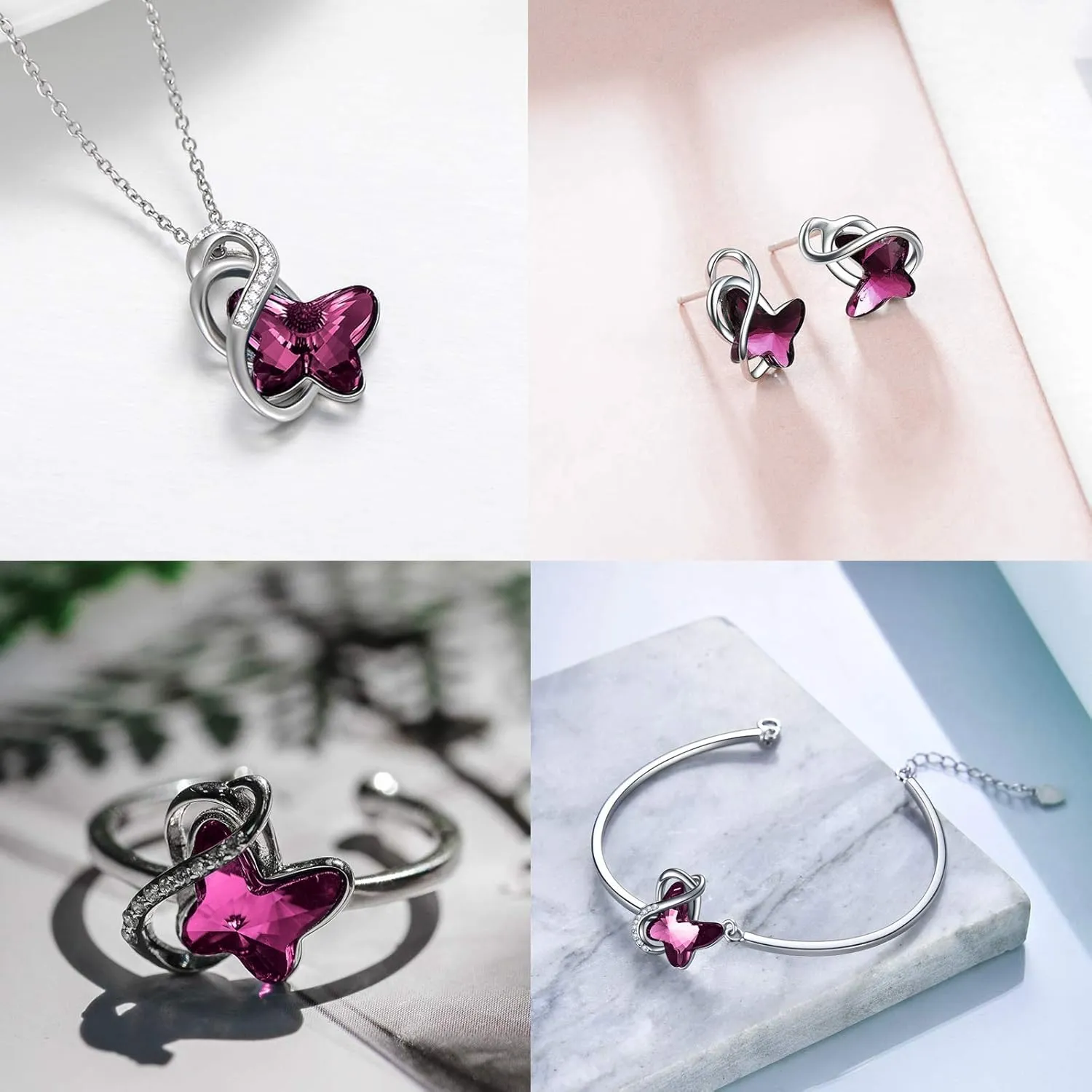 AOBOCO Sterling Silver Infinity Butterfly Pendant Necklace Embellished with Crystals from Austria, Anniversary or Birthday Gift for Butterfly Lovers, Fine Jewelry for Women